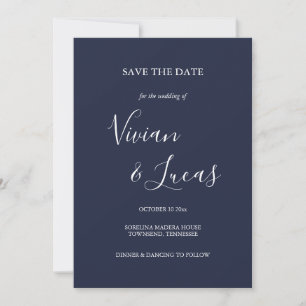 Navy Blauw Script Bruiloft Save the Date