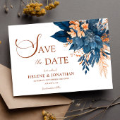 Navy Blauw Sinaasappel Bloementuin Elegante bruilo Save The Date