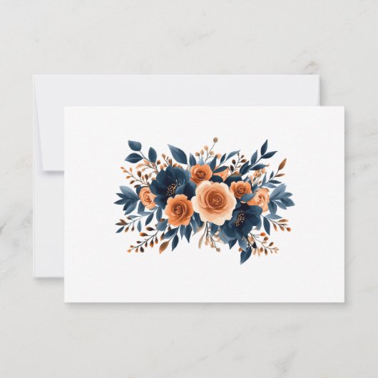 Navy Blauw Sinaasappel Terracotta Bloemen Elegante RSVP Kaartje (Achterkant)