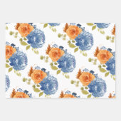 Navy Blauw Sinaasappel Terracotta Boho Floral Inpakpapier Vel (Voorkant 3)