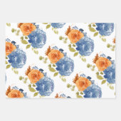 Navy Blauw Sinaasappel Terracotta Boho Floral Inpakpapier Vel (Voorkant 2)