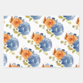 Navy Blauw Sinaasappel Terracotta Boho Floral Inpakpapier Vel (Voorkant)
