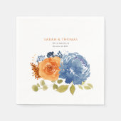 Navy Blauw Sinaasappel Terracotta Boho Floral Servet (Voorkant)