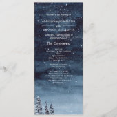 Navy Blauw Sneeuw Winter Nacht Wonderland Bruiloft Programmakaart (Voorkant)