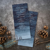 Navy Blauw Sneeuw Winter Nacht Wonderland Bruiloft Programmakaart