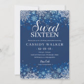 Navy Blauw Sneeuwvlok Winter Zoet 16 Verjaardag Kaart (Voorkant)