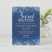 Navy Blauw Sneeuwvlok Winter Zoet 16 Verjaardag Kaart (Staand voorkant)