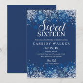 Navy Blauw Sneeuwvlok Winter Zoet 16 Verjaardag Kaart (Voorkant / Achterkant)