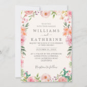 Navy Blauw Stoffig Blush Roze & Perzik Bloemen Bru Kaart (Voorkant)