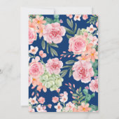 Navy Blauw Stoffig Blush Roze & Perzik Bloemen Bru Kaart (Achterkant)