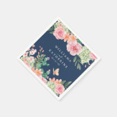 Navy Blauw Stoffig Blush Roze & Perzik Bloemen Bru Servet (Hoek)
