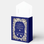 Navy blauw tan bloemblaadje bruiloft bedankdoosjes (Geopend)