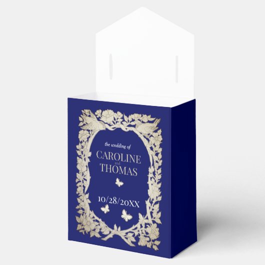 Navy blauw tan bloemblaadje bruiloft bedankdoosjes (Geopend)