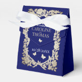 Navy blauw tan bloemblaadje bruiloft bedankdoosjes (Voorkant Zijde)