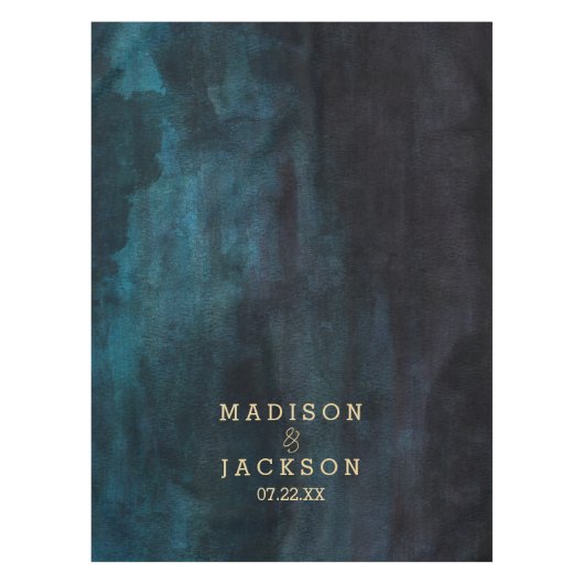 Navy blauw & thee Waterverf & gouden bruiloft mono Tafelkleed (Voorkant)