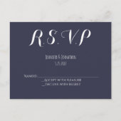 Navy blauw typografie bruiloft RSVP briefkaarten (Voorkant)