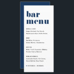 Navy Blauw Vet Retro Typografie Bruiloft Bar Menu<br><div class="desc">Voeg deze aanpasbare bar menukaart briefpapier toe aan uw evenement tabeldecor. Ze hebben een gedurfde retro typografie en eenvoudige groene en zwarte typografie. Deze marineblauwe barmenukaart is ideaal voor bruiloften,  vrijgezellenfeesten,  baby showers en nog veel meer.</div>