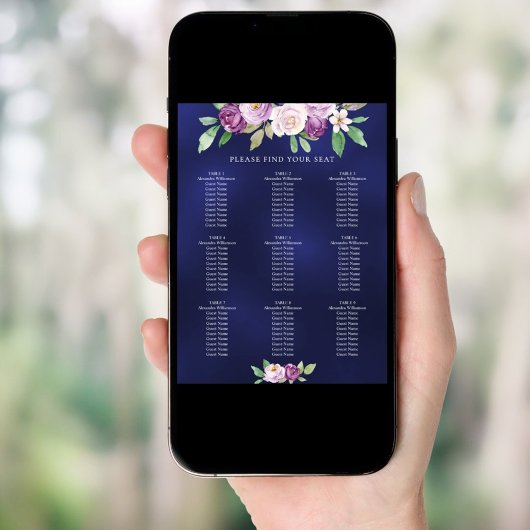 Navy blauw violet bloemen bruiloft zithoek grafiek poster