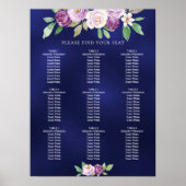 Navy blauw violet bloemen bruiloft zithoek grafiek poster (Voorkant)