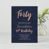 Navy blauw waterverf roos goud 40e verjaardag kaart (Staand voorkant)