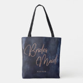 Navy Blauw Waterverf Roos Goud Bruidsmeisje Monogr Tote Bag (Achterkant)