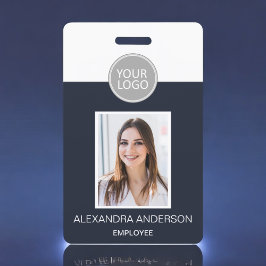 Navy Blauw Werknemersnaam Logo Foto Zakelijk Werk Badge