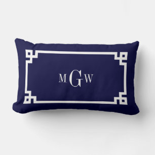Navy Blauw Wht Griekse Sleutel #2 Omlijst 3 Init M Kussen