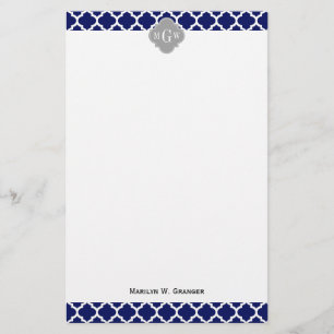 Navy Blauw Wht Marokkaans #5 Grijs 3 Initiele Mono Briefpapier