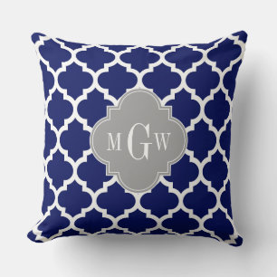 Navy Blauw Wht Marokkaans #5 Grijs 3 Initiele Mono Kussen
