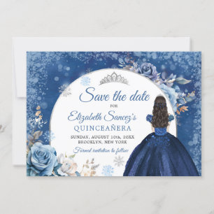 Navy Blauw Winter Sneeuwvlok Quince Save The Date Kaart