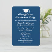 Navy blauw wit 2024 afstudeerfeestuitnodigingen kaart (Staand voorkant)