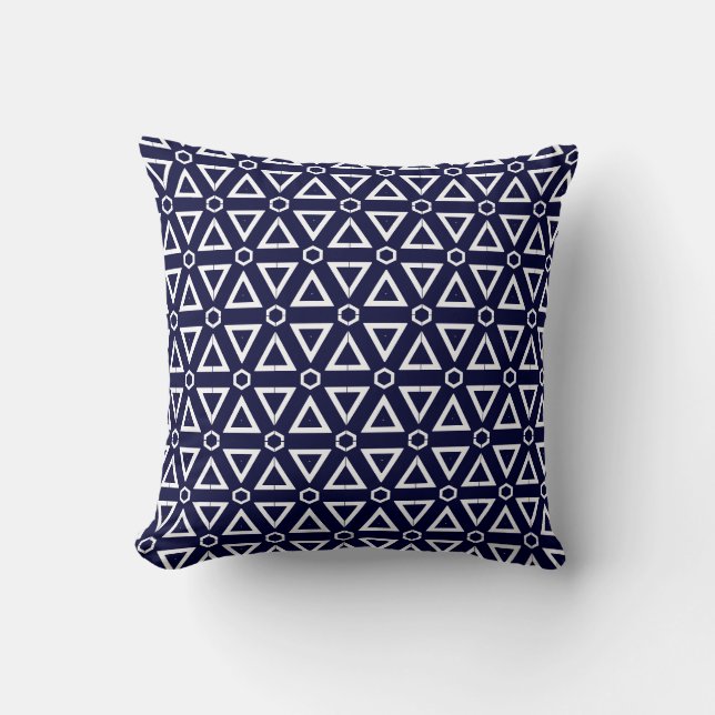 Navy blauw wit abstract patroon stevig achteraan kussen (Voorkant)