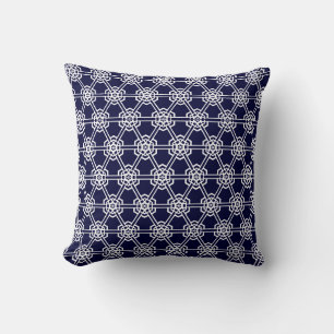 Navy blauw wit abstract patroon stevig achteraan kussen