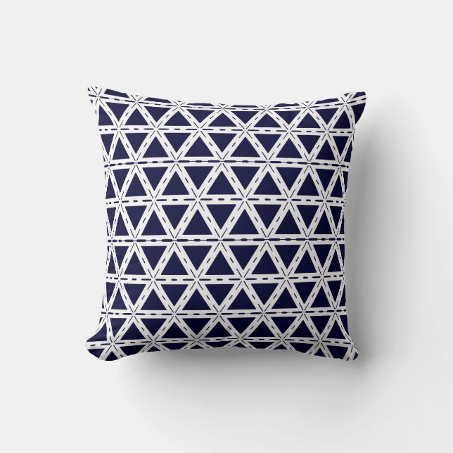 Navy blauw wit abstract patroon stevig achteraan kussen (Voorkant)