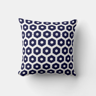 Navy blauw wit abstract patroon stevig achteraan kussen