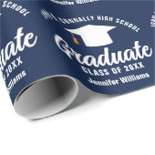 Navy Blauw Wit Afstuderen Custom Afstuderen Cadeaupapier (Rol Hoek)