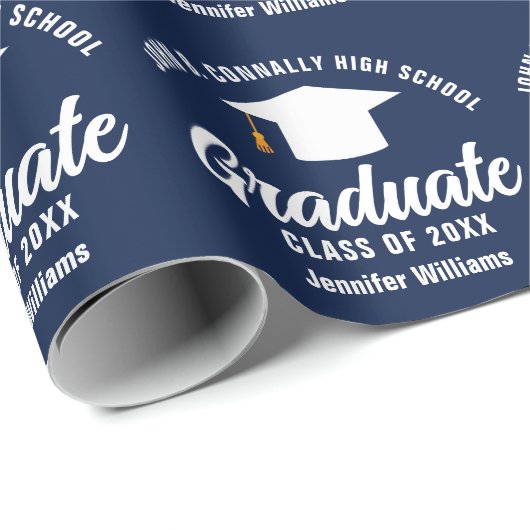 Navy Blauw Wit Afstuderen Custom Afstuderen Cadeaupapier (Rol Hoek)