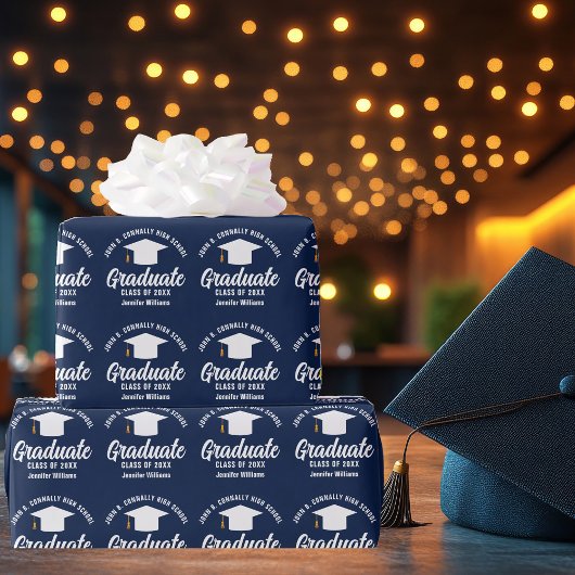 Navy Blauw Wit Afstuderen Custom Afstuderen Cadeaupapier