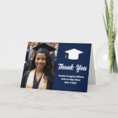 Navy blauw wit Afstuderen foto Afstuderen gevouwen Bedankkaart (Voorkant)