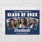 Navy Blauw Wit Afstuderen Fotocollage Afstuderen Aankondiging (Voorkant)