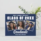 Navy Blauw Wit Afstuderen Fotocollage Afstuderen Aankondiging (Staand voorkant)