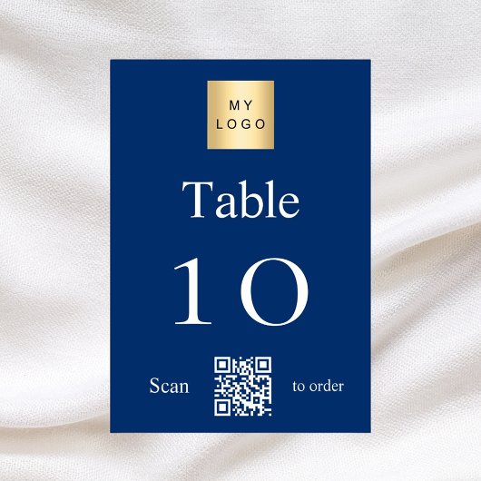 Navy blauw wit bedrijf logo QR code tabel nummer Kaart