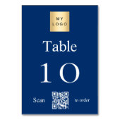 Navy blauw wit bedrijf logo QR code tabel nummer Kaart (Voorkant)