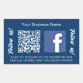 Navy blauw wit bedrijfsnaam qr code Facebook Rechthoekige Sticker (Voorkant)