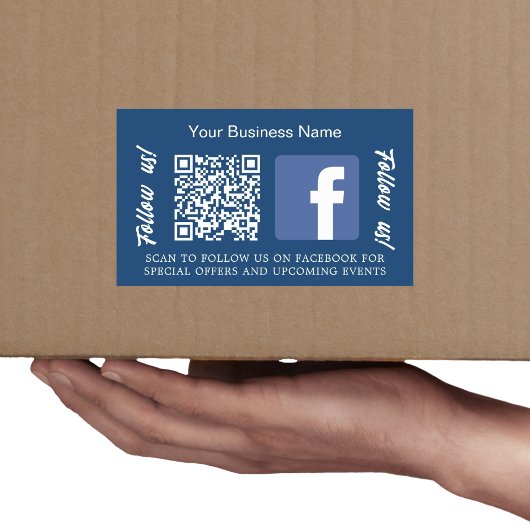 Navy blauw wit bedrijfsnaam qr code Facebook Rechthoekige Sticker