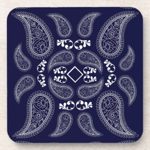 Navy blauw wit bloemen paisley ontwerp onderzetter