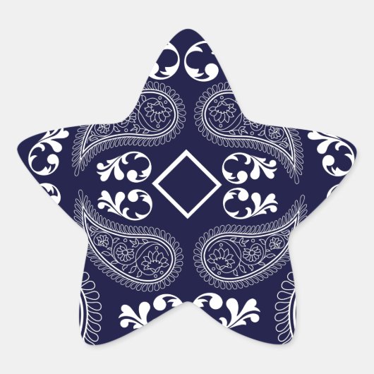 Navy blauw wit bloemen paisley ontwerp ster sticker (Voorkant)