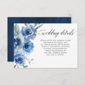 Navy blauw wit bloemenbruiloft waterverf details informatiekaartje (Voorkant / Achterkant)