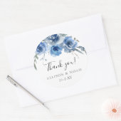 Navy blauw wit bloemenbruiloft waterverf gunst ronde sticker (Envelop)