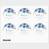 Navy blauw wit bloemenbruiloft waterverf gunst ronde sticker (Vel)
